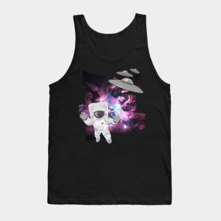 Ufo alien funny cute flying spaceship astronaut moon mars cosmic forest Tank Top